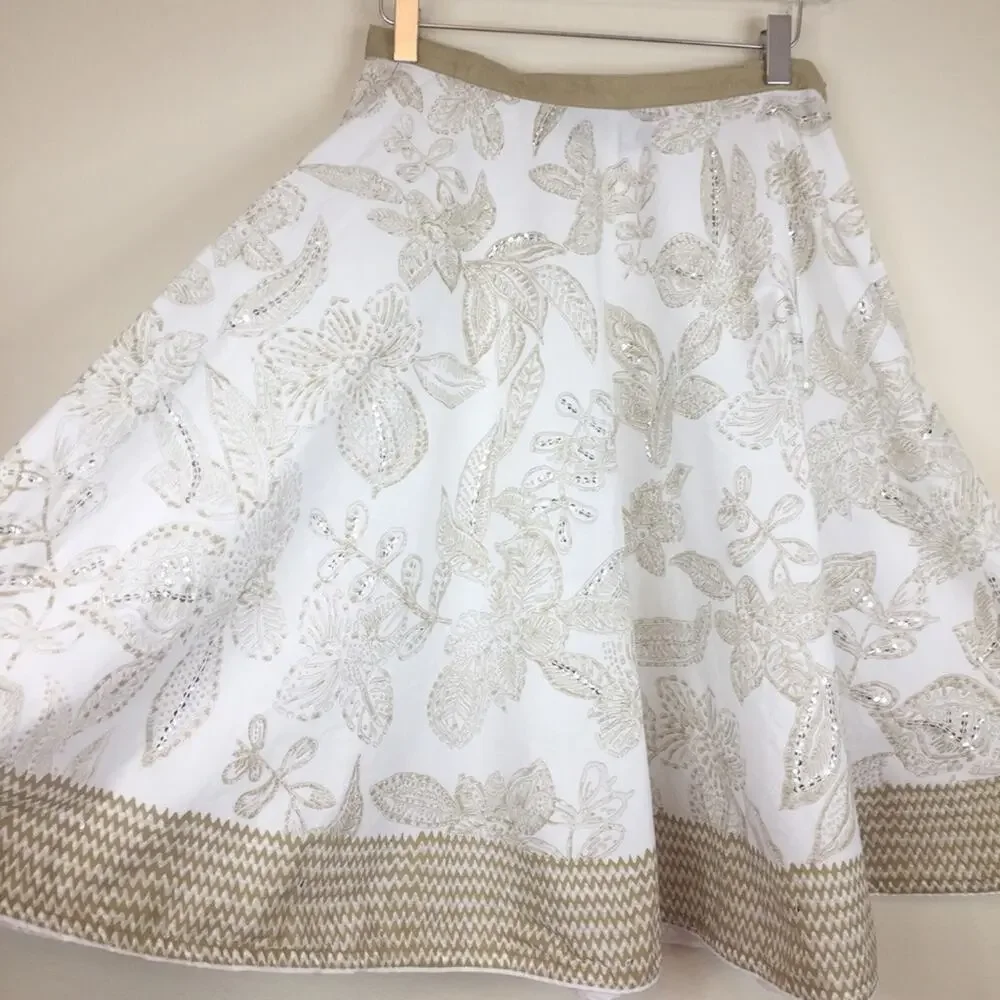 A.N.A. | Circle Skirt | Tan White Sequin